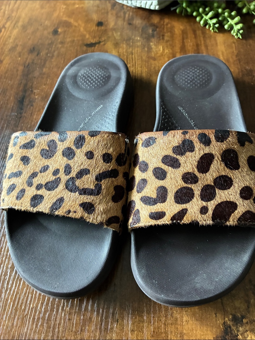 Women Leopard Print Slide Sandals - Brown/Black